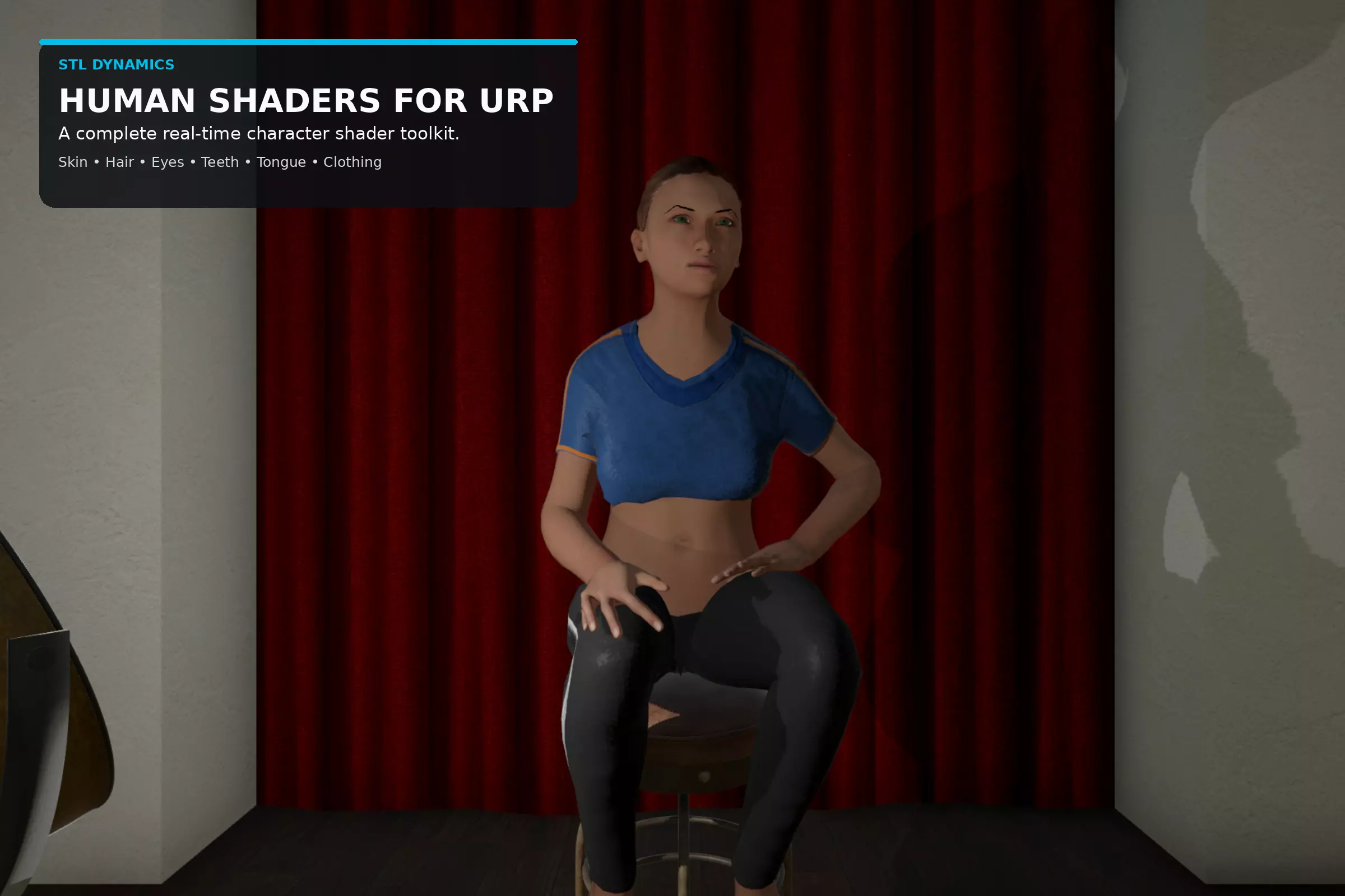 Character rendered with Human Shaders for URP