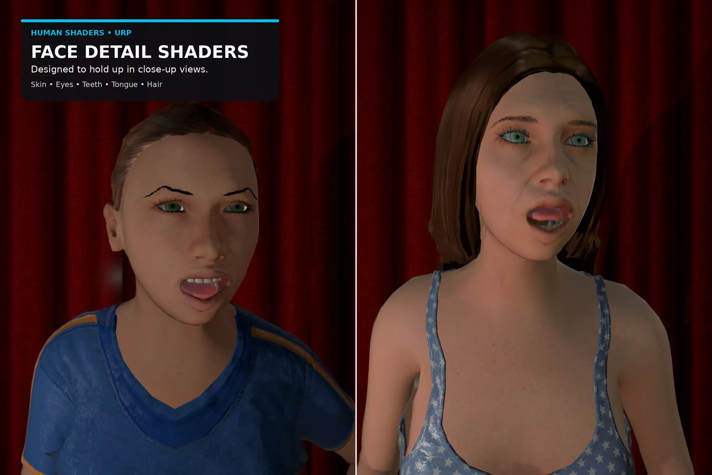 Skin, eye, teeth, and tongue detail comparison