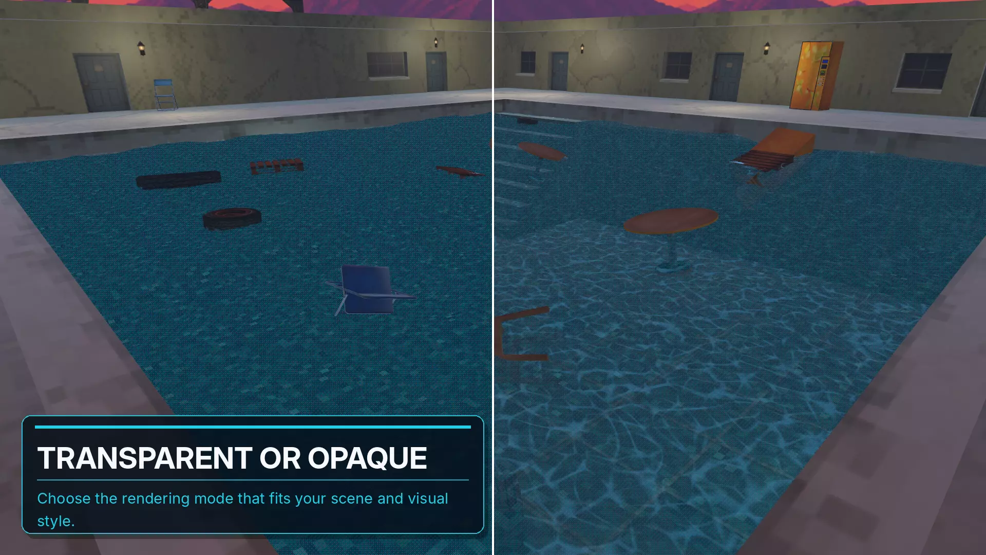Retro Water transparent and opaque material comparison