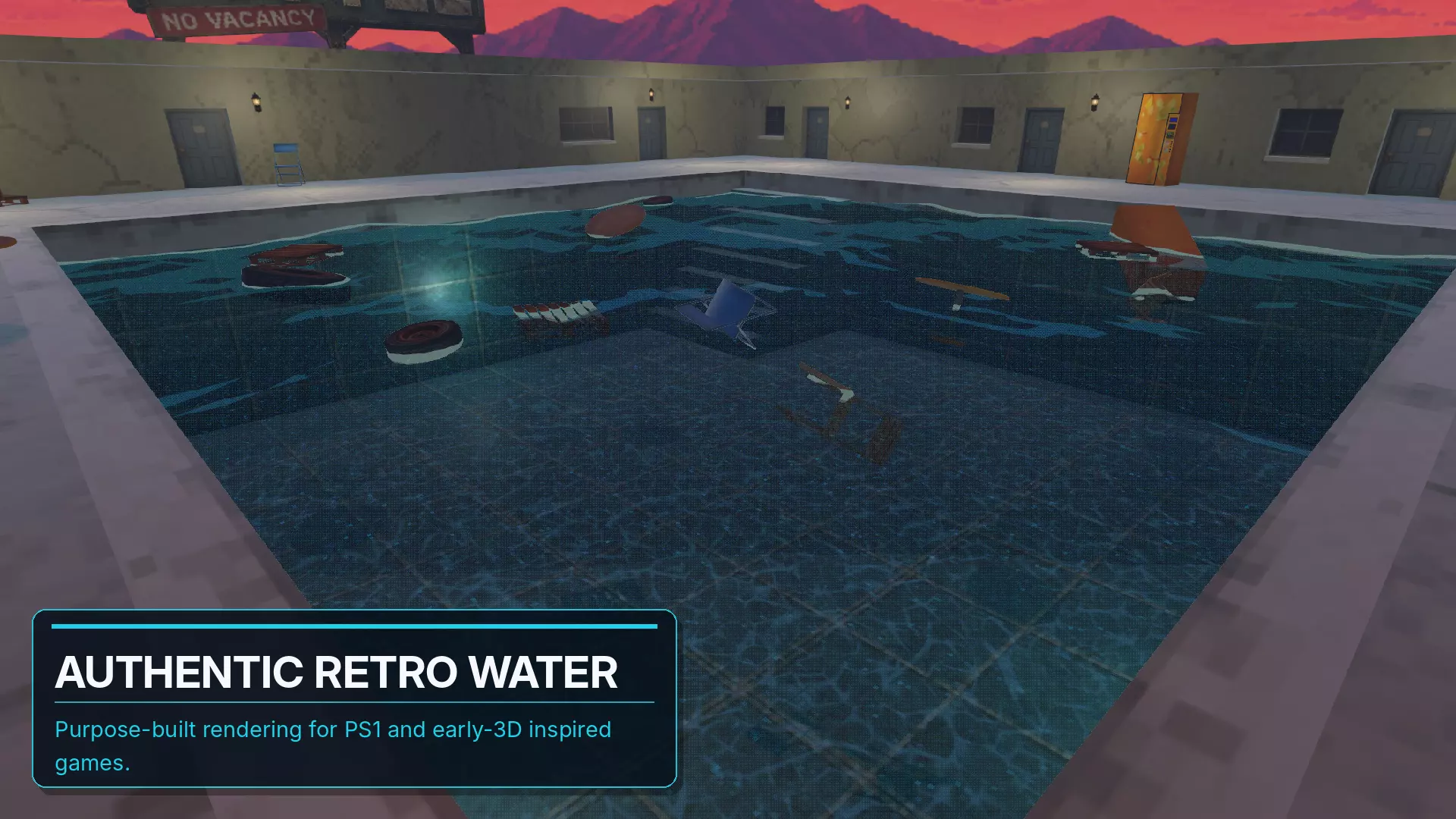 Pool scene rendered with the Retro Water System