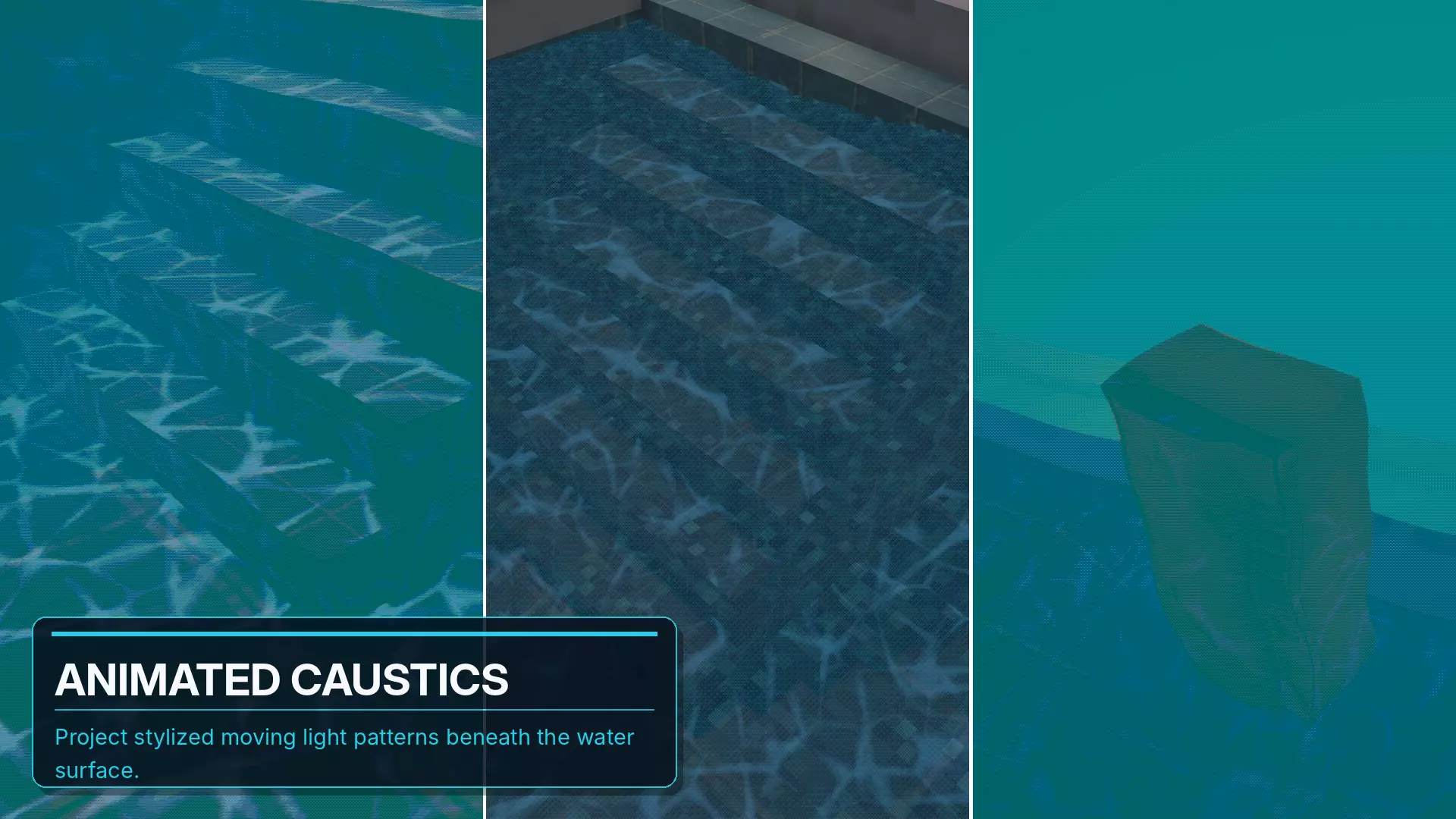 Projected animated caustics beneath the water surface