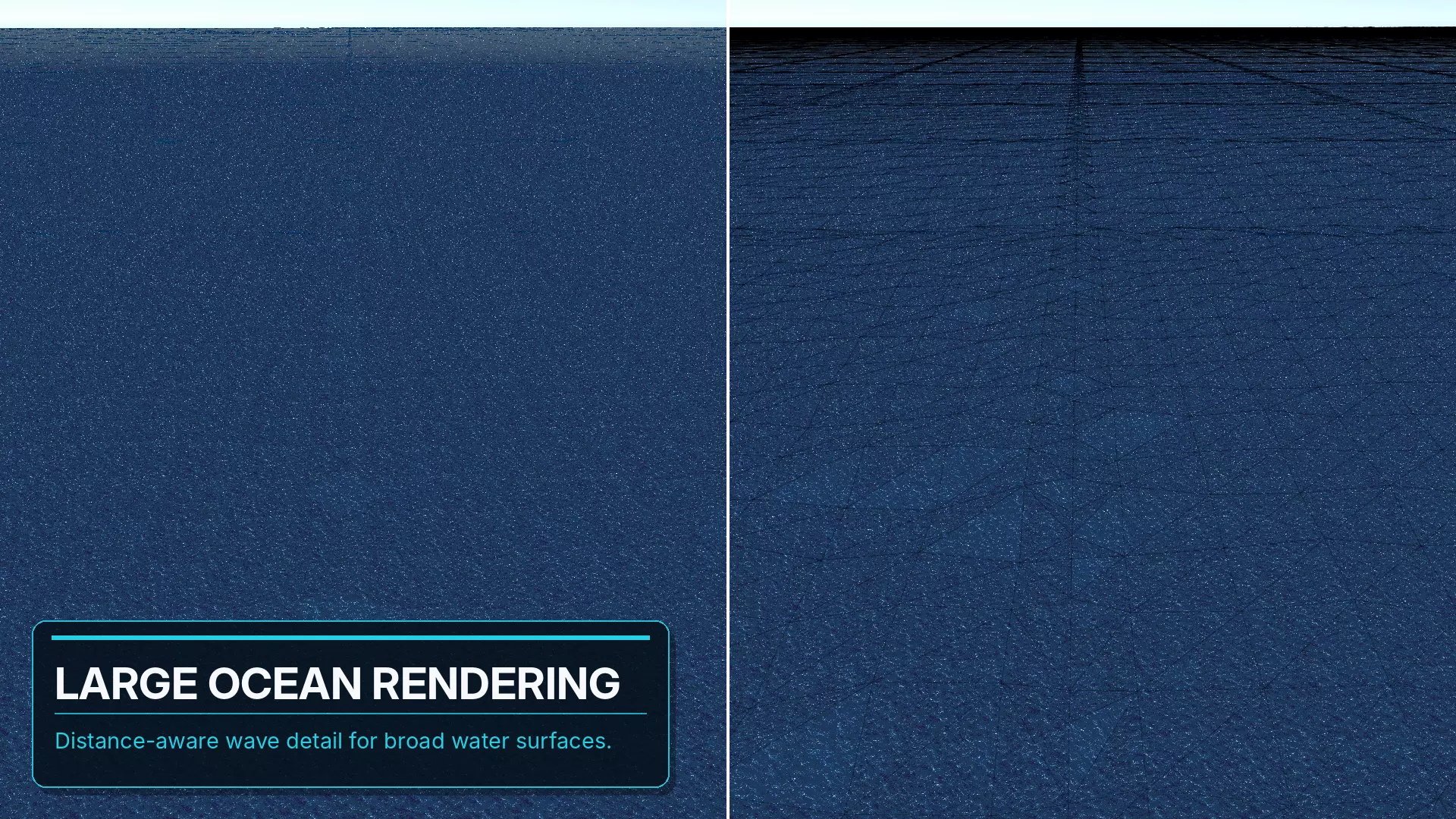 Distance-aware wave detail across a broad water surface
